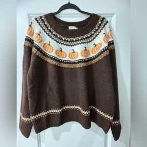 Dreamers Brown Sweater with Pumpkin Design